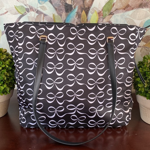 KATE SPADE♠️New York🖤BLACK & WHITE🤍 JAE ELEGANT BOW LARGE TOTE BAG🌟LIKE NEW🌟 - Picture 9 of 17